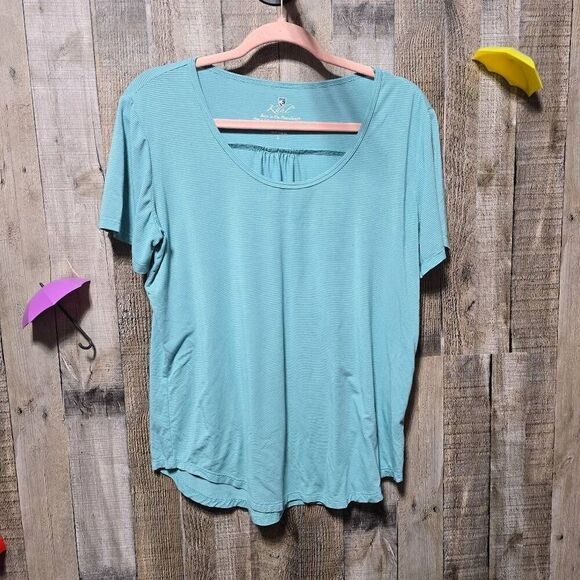 KUHL Shirt Womans Blue Stripe Venture Shadow Short Sleeve Stretch - Picture 1 of 5